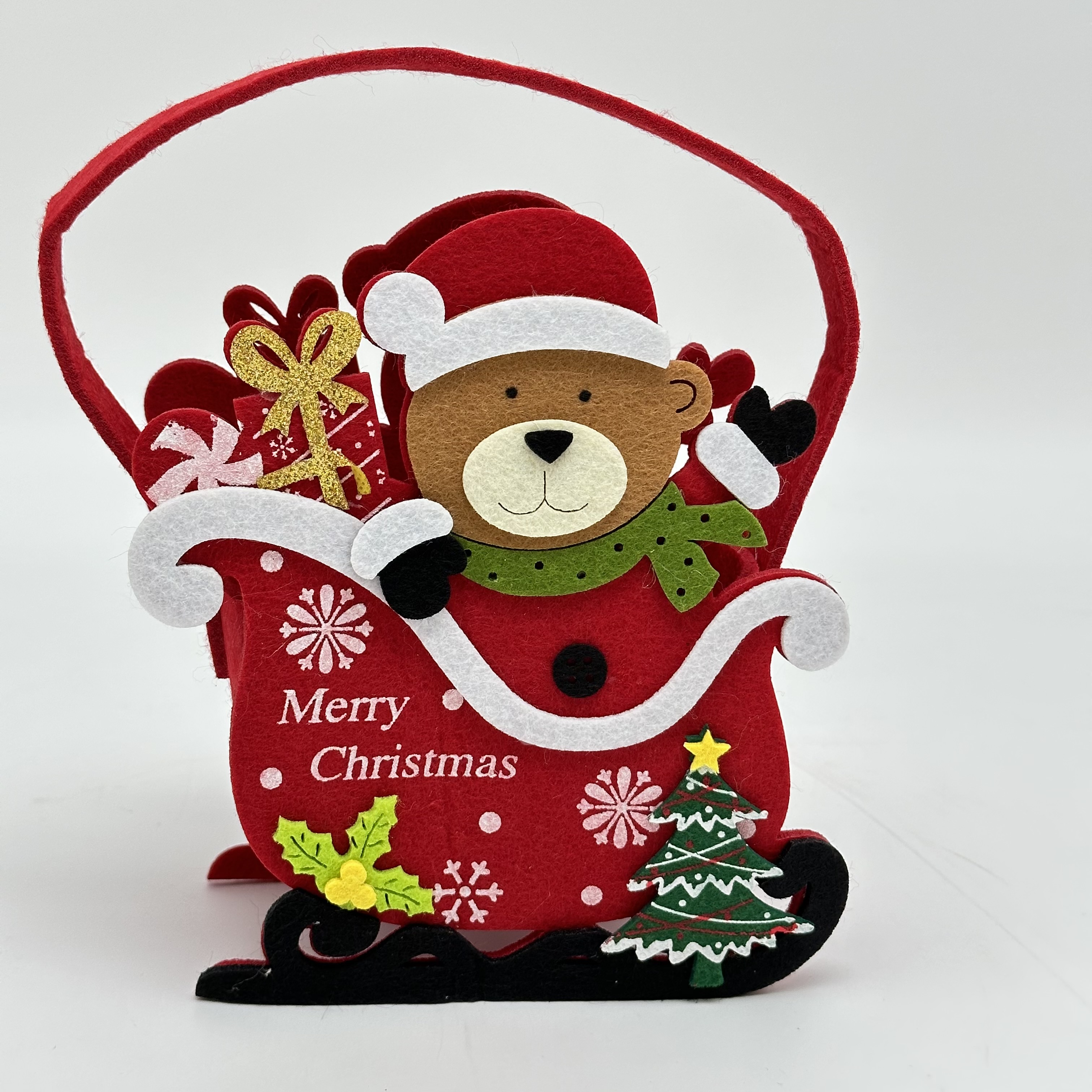 圣诞礼品袋糖果巧克力袋子毛毡包圣诞老人雪人鹿熊白底实物图