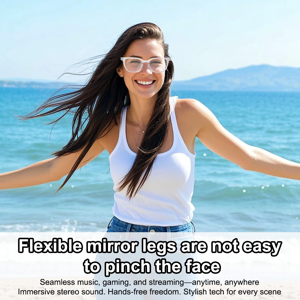 The transparent frame glasses have a lightweight, comfortable and anti-slip main body. The nose rest and temple can be adjusted to suit various face shapes Item Picture