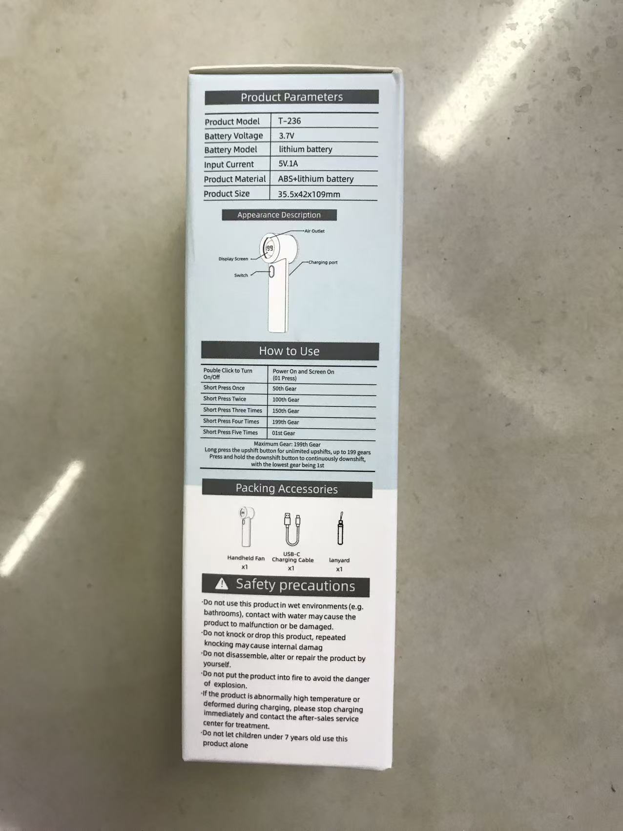 Handheld fan T236 Ultra-mini high-speed portable fan packaging box details Picture