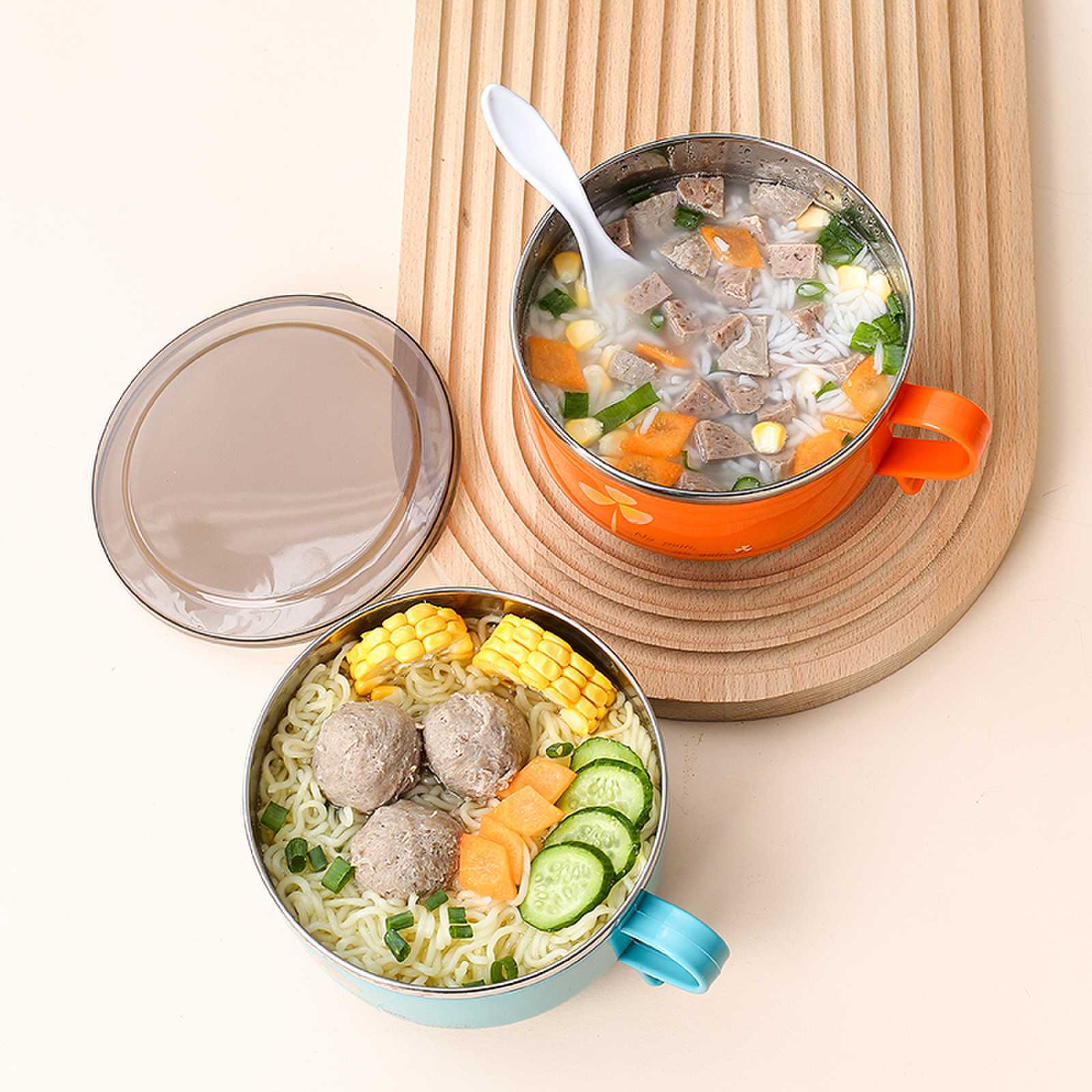 304不锈钢单耳、双耳双层中空隔热泡面碗汤碗 带盖学生饭碗泡面神器详情15