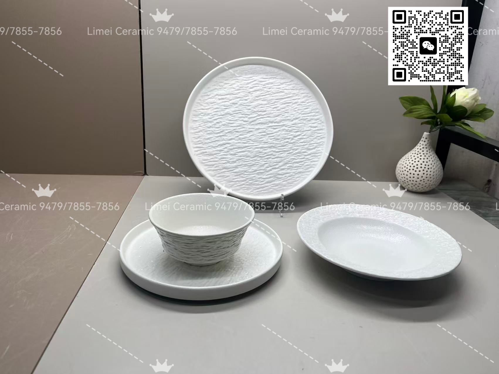 Limei Ceramic tableware, new Ins-style fashionable plates for Chinese and Western cuisine, afternoon tea daily-use ceramic tableware, 8-inch and 10-inch flat plates, light plates and dark plates, white styles details Picture
