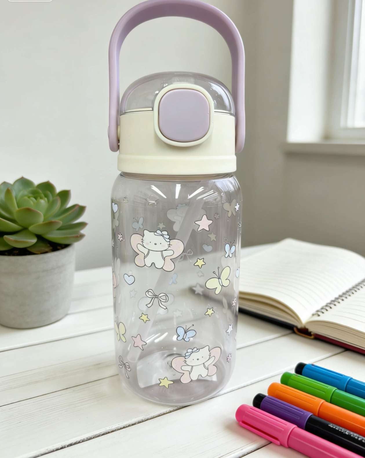 Portable and durable daily necessities straw cups, drinking cups with straw cup sleeves, hand-held straws for students, children and girls, fresh and cartoonish detail image 4