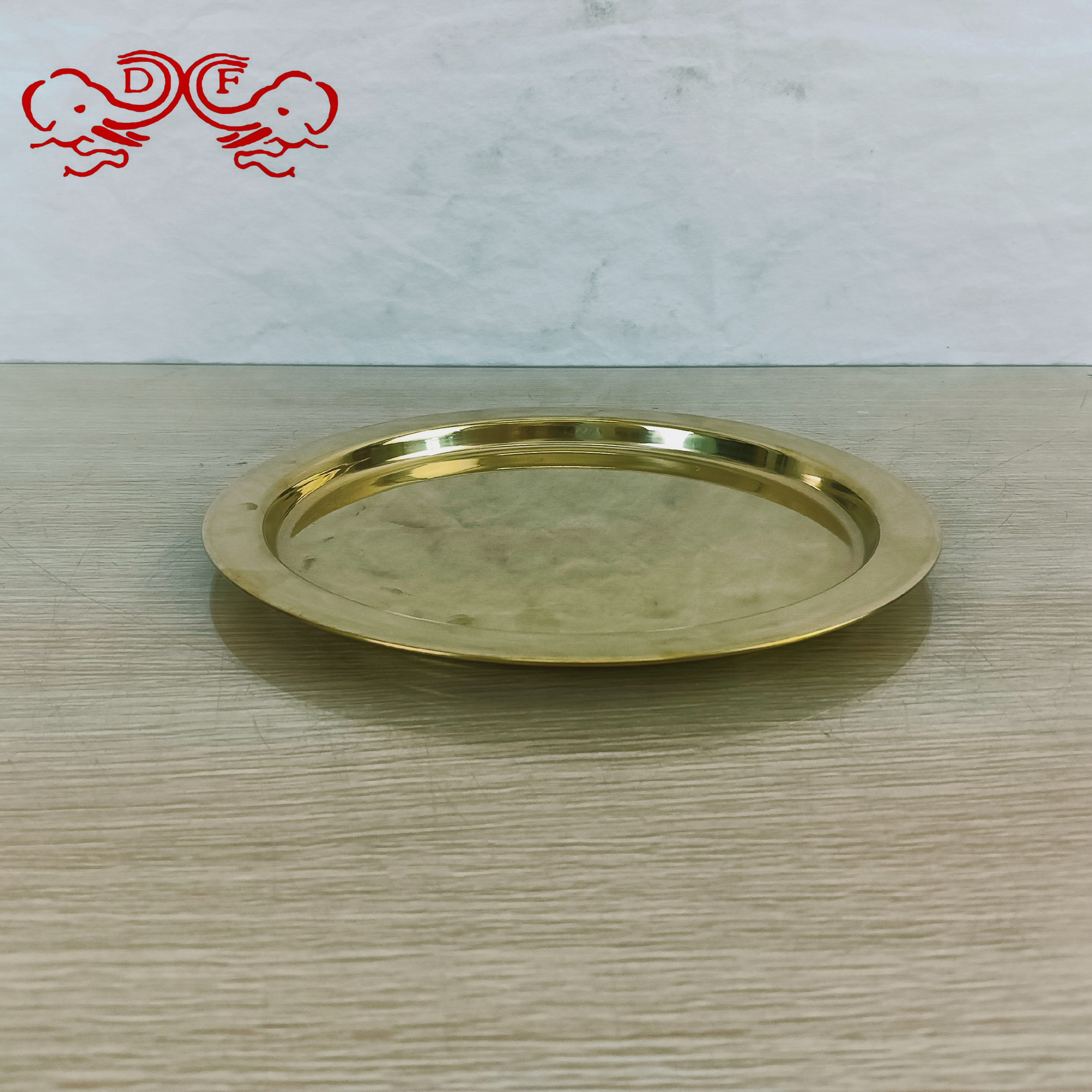 DF99483 stainless steel round plate, flower plate, golden bronze color, craft fruit plate and vegetable plate, DF TRADINGHOUSE Specification image