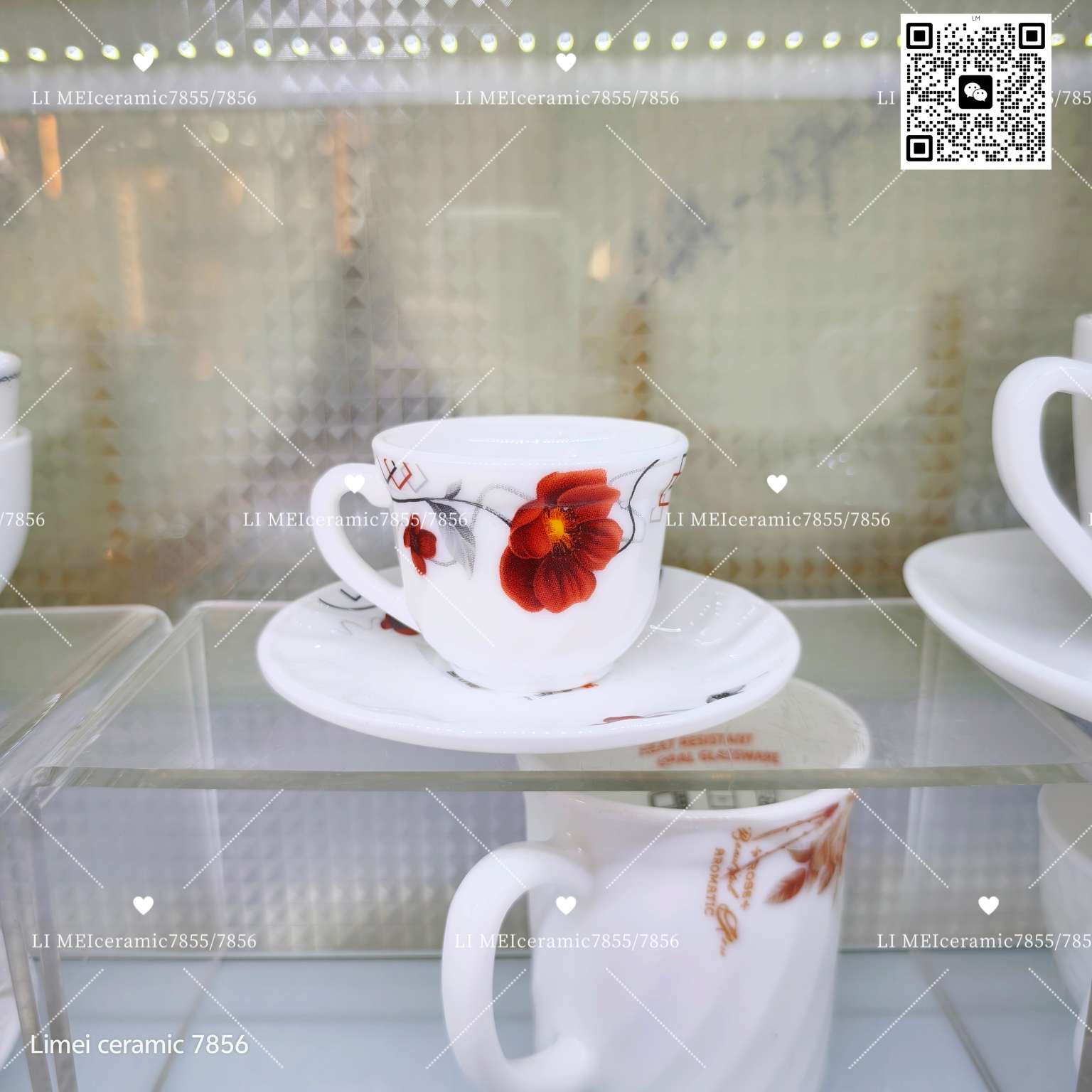 Rose white jade, porcelain white jade, glass, glass tableware, glass plate, opal glass set 033