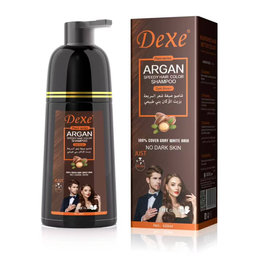 Dexe Argan Quick Hair Dye Shampoo Black/Dark Brown/Medium Brown/Light Brown/Gold details Picture