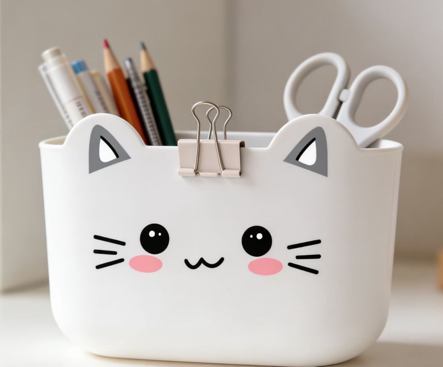 Children, babies, students, desktop trash can, pen holder, storage bucket, cartoon and cute, size 12.5*14.5, fun little cat and rabbit detail image 6