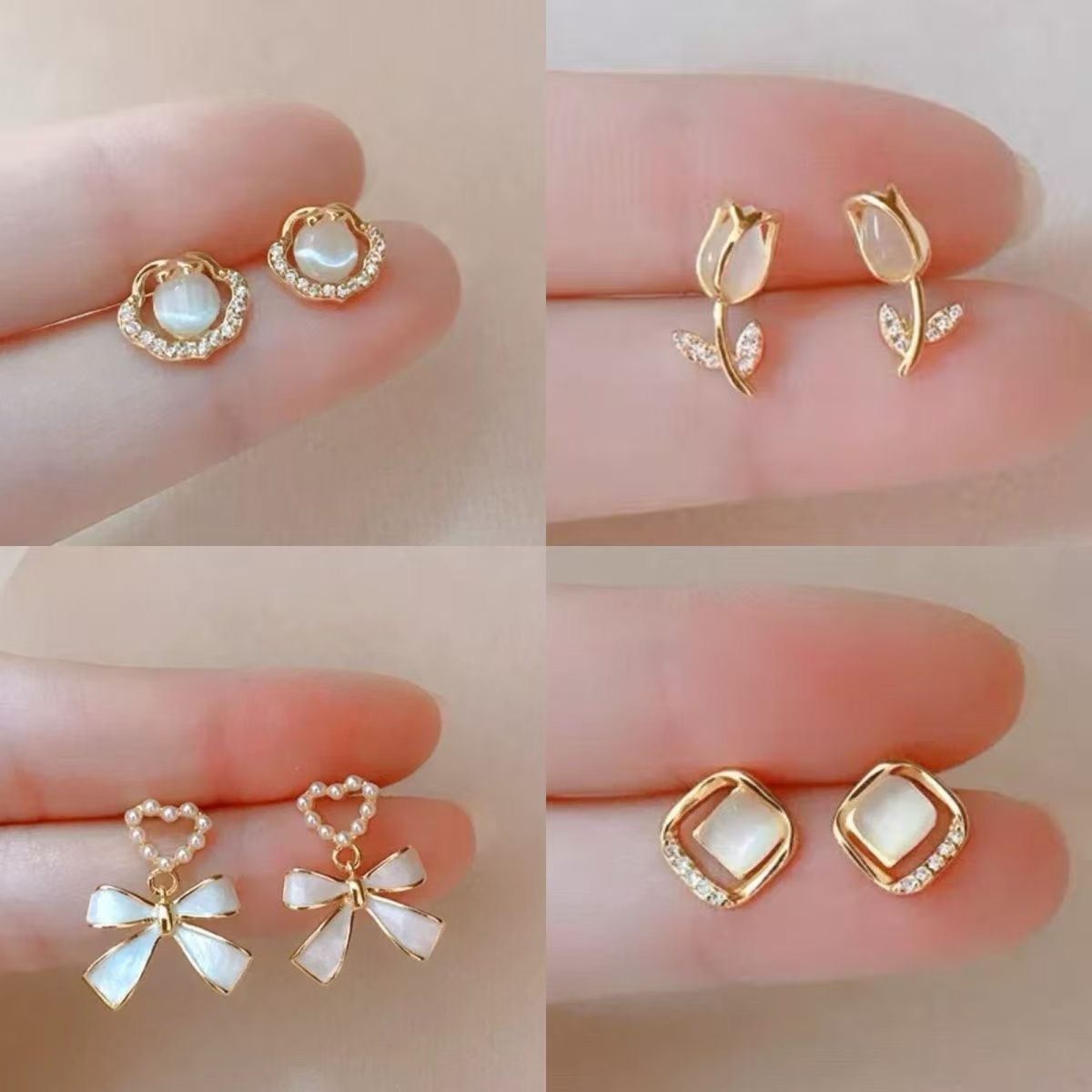 2026 fashionable new earrings, pearl sweet stud earrings, cat's eye starfish shell seaside design sense, light luxury small stud earrings Specification image