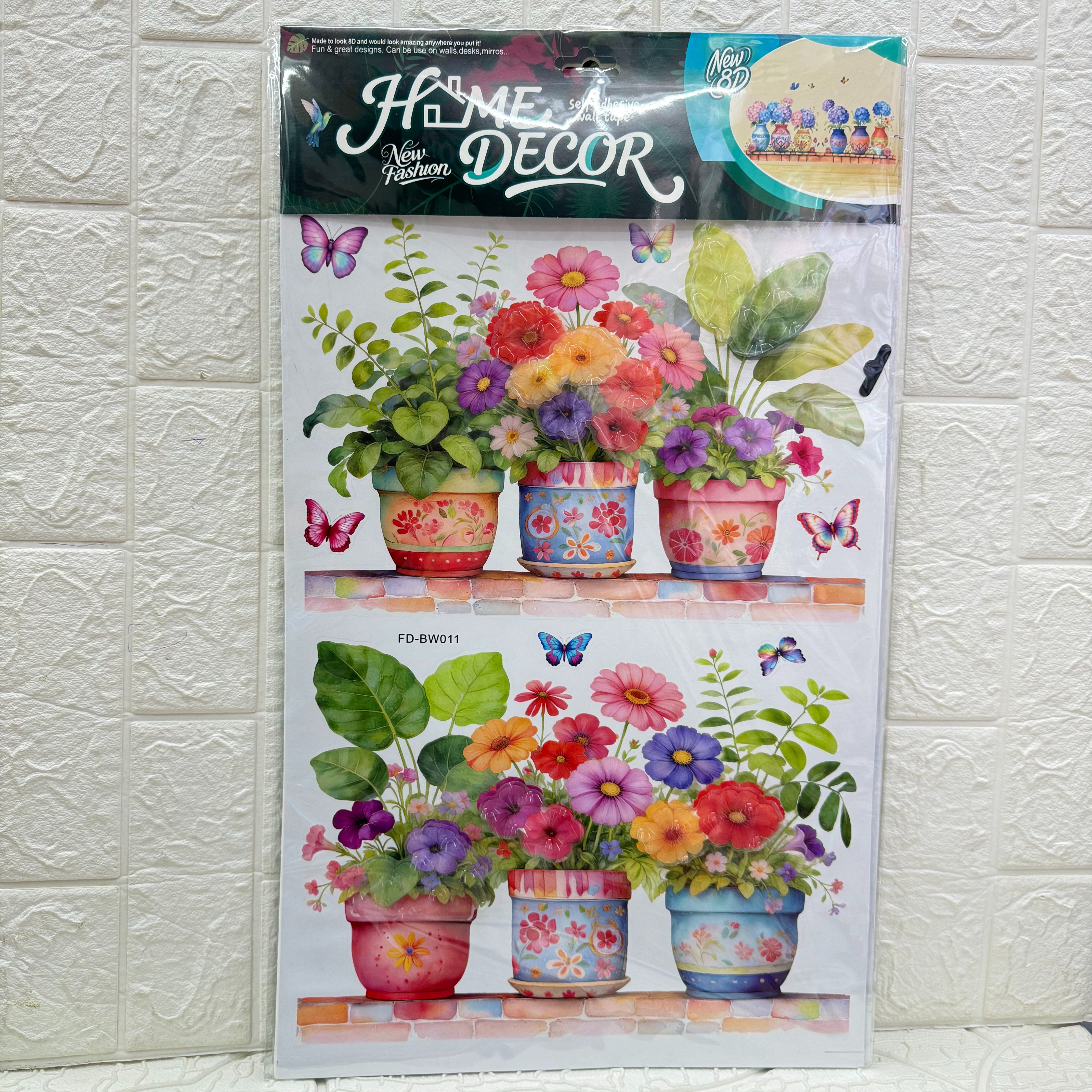 Plant potted plant butterfly wall stickers series, three-dimensional handcrafted layer stickers, living room decoration vases, green plant wall stickers Application Scenario