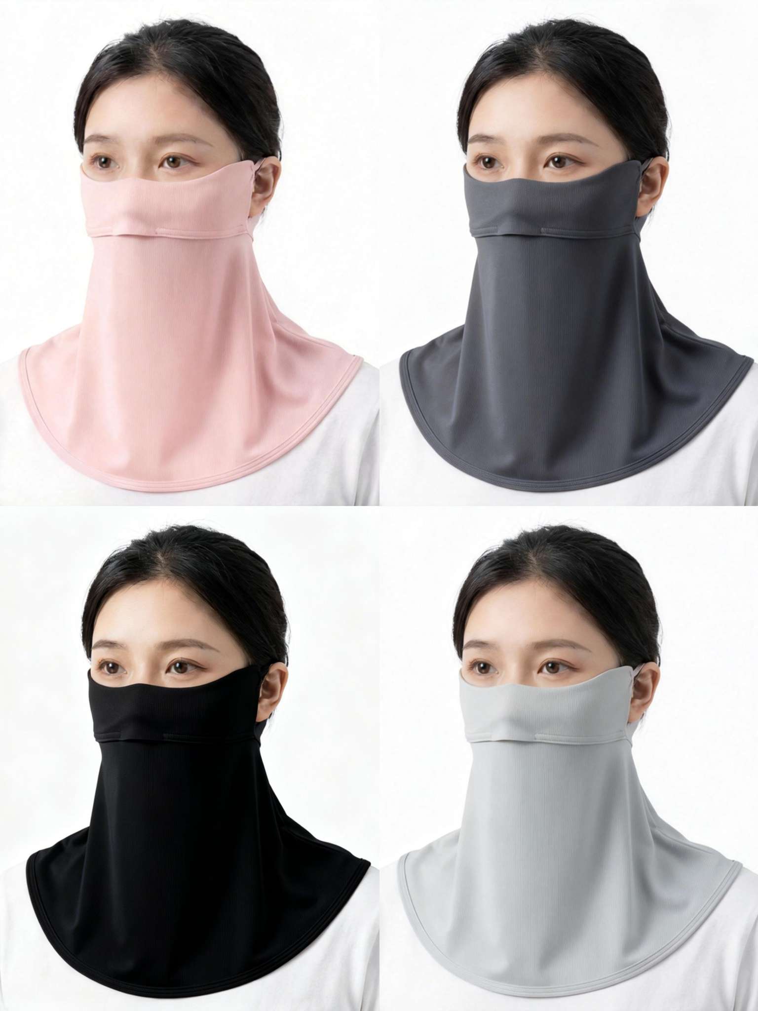 防晒面罩、护颈口罩、防紫外线面纱、面罩围脖。UPF50+、防紫外线 、透气白底实物图