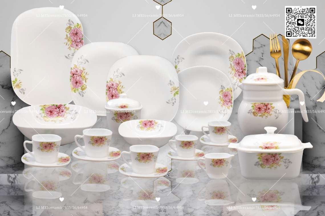 Limei White Jade Porcelain white jade glass, glass tableware, glass plate, opal glass set 036