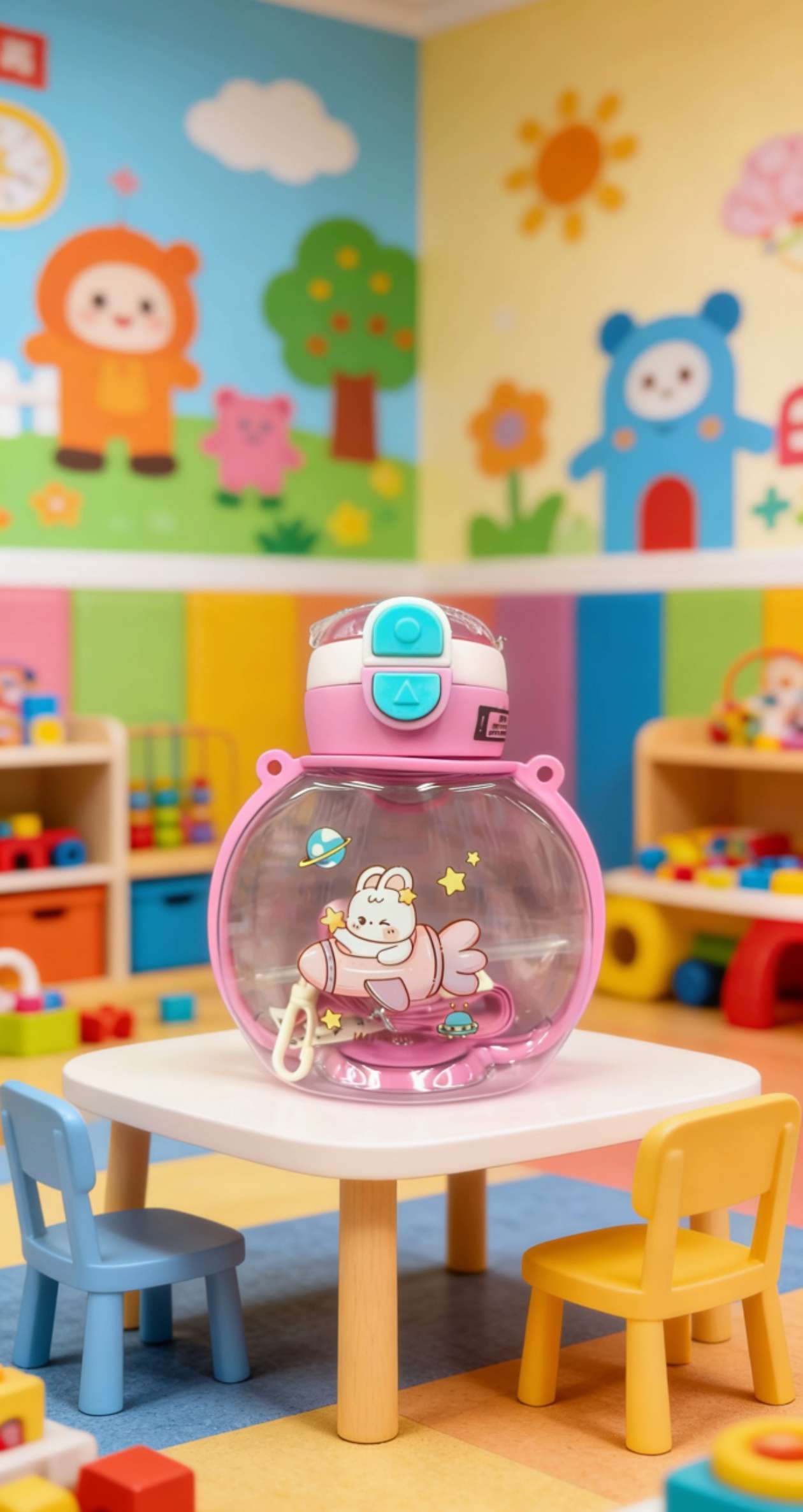 儿童幼儿背带绳水壶水杯弹跳盖吸管便携式杯宝宝随行饮水神器卡通杯850ml塑料儿童水杯卡通图案宝宝肩带详情图3
