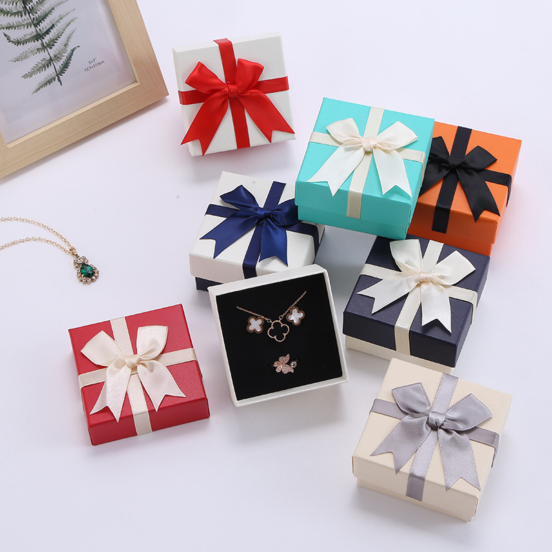 现货蝴蝶结首饰纸盒天地盖手链项链饰品盒耳环首饰包装盒小礼盒