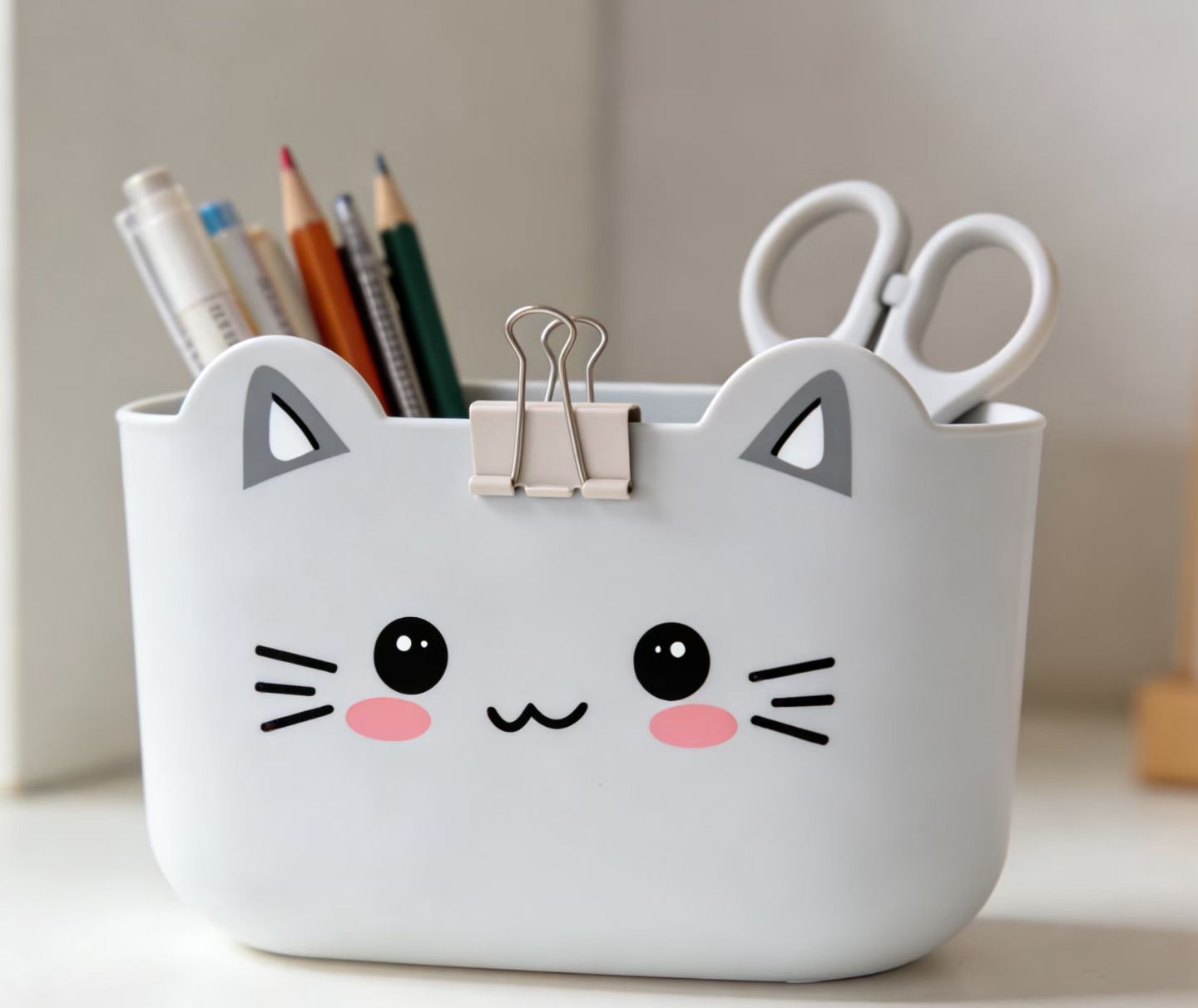 Children, babies, students, desktop trash can, pen holder, storage bucket, cartoon and cute, size 12.5*14.5, fun little cat and rabbit detail image 2