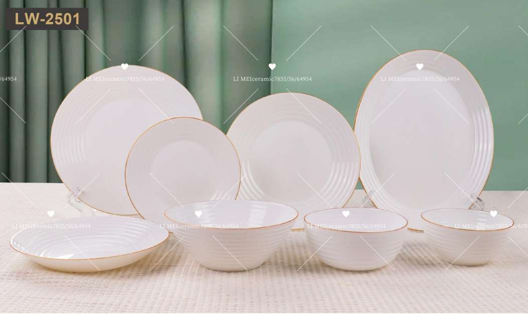 Rose white jade, porcelain white jade, glass, glass tableware, glass plate, opal glass set 035