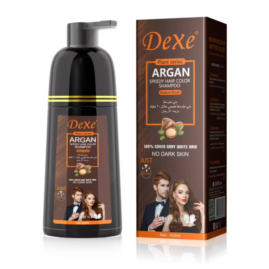 Dexe Argan Quick Hair Dye Shampoo Black/Dark Brown/Medium Brown/Light Brown/Gold Specification image
