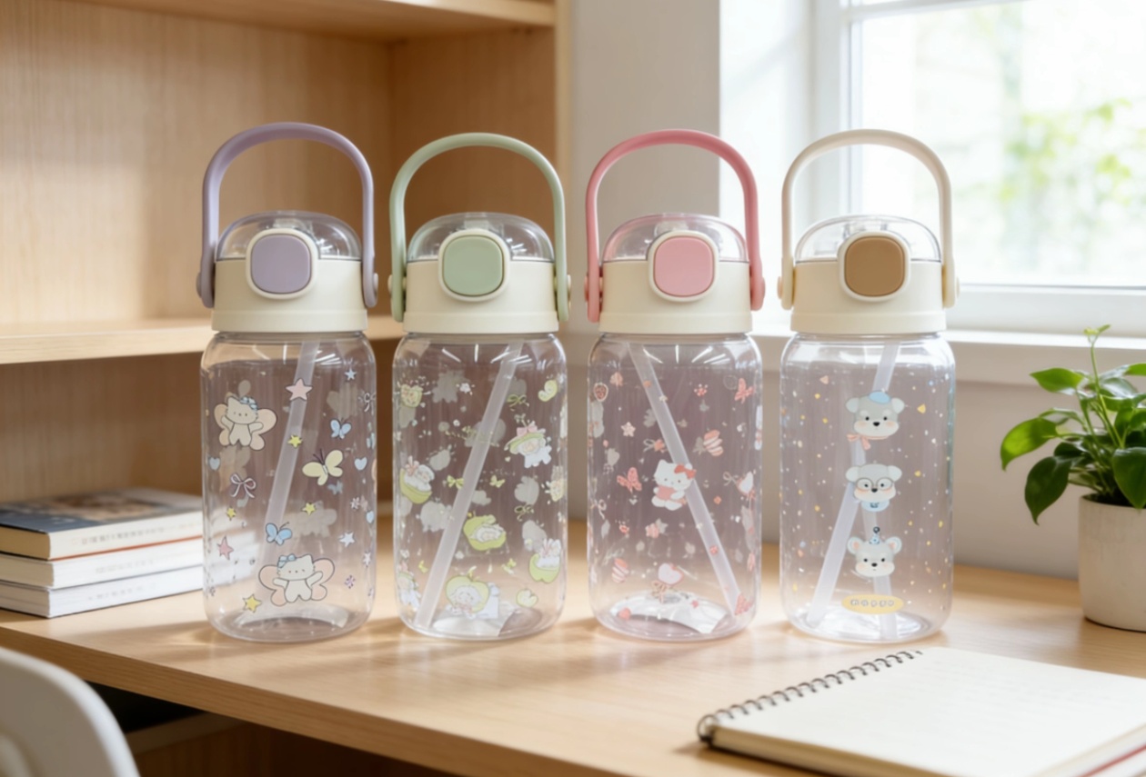 Portable and durable daily necessities straw cups, drinking cups with straw cup sleeves, hand-held straws for students, children and girls, fresh and cartoonish detail image 2