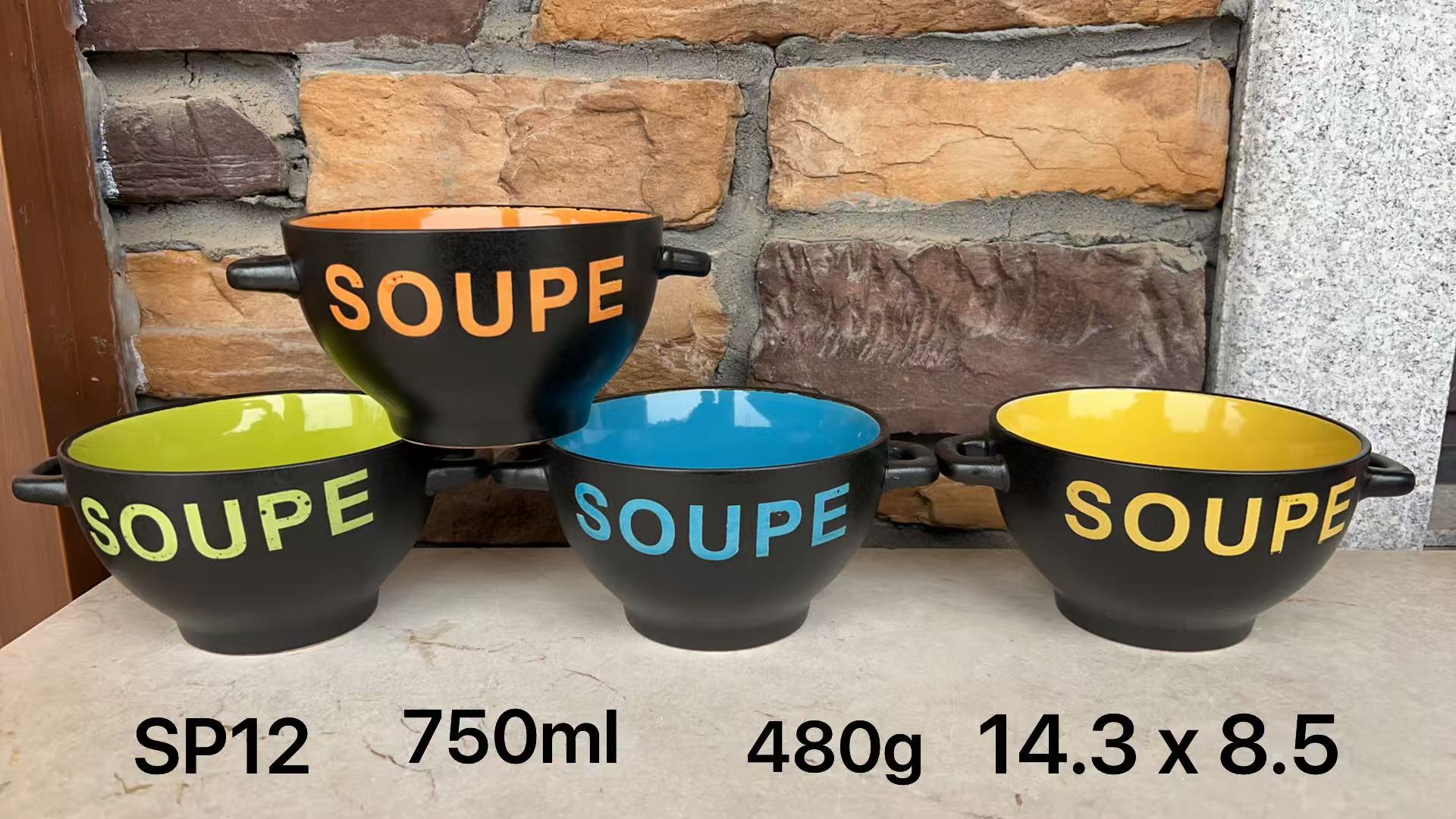 黑色彩色内衬汤碗四色SOUPES陶瓷汤碗双耳碗 详情1