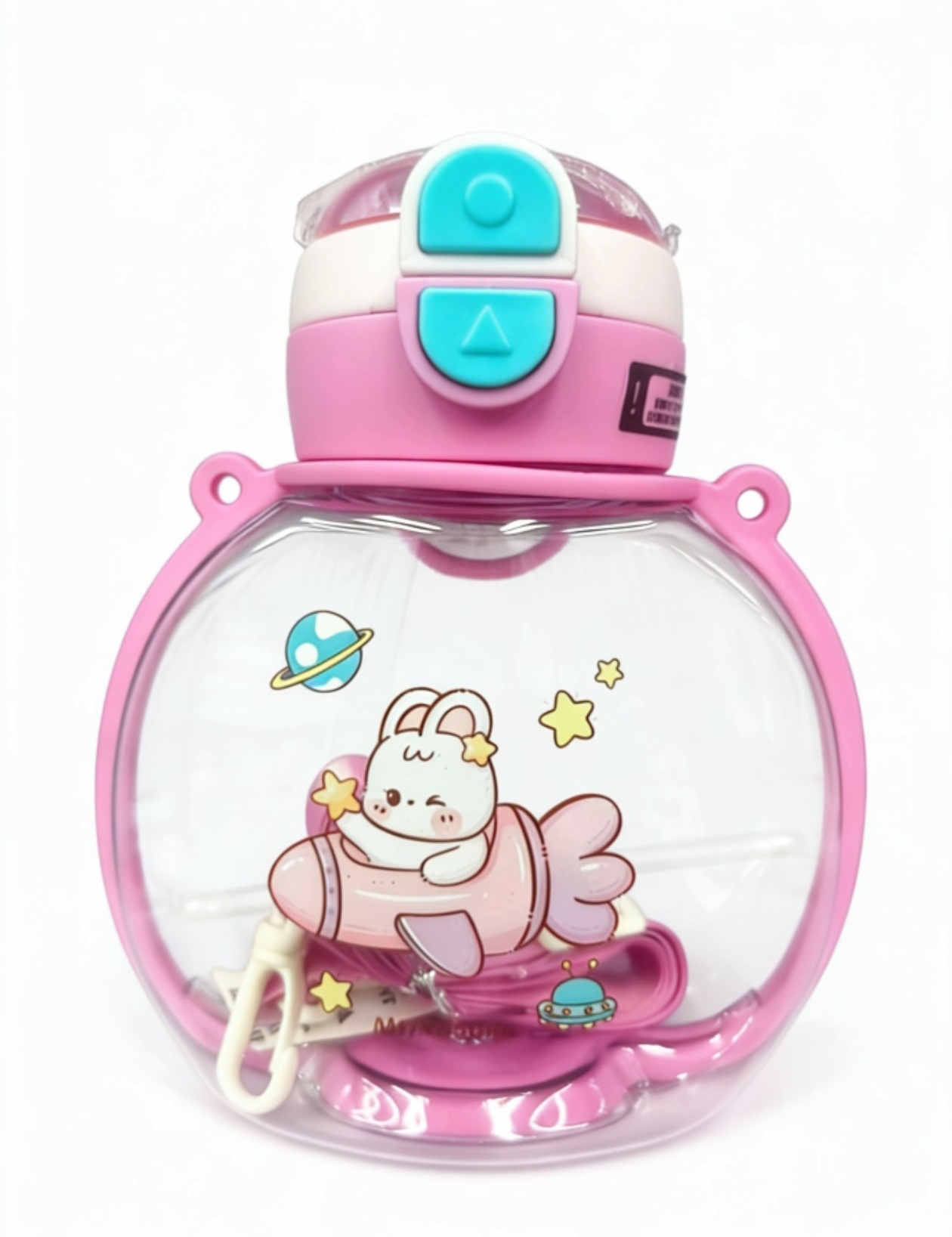 儿童幼儿背带绳水壶水杯弹跳盖吸管便携式杯宝宝随行饮水神器卡通杯850ml塑料儿童水杯卡通图案宝宝肩带详情图4
