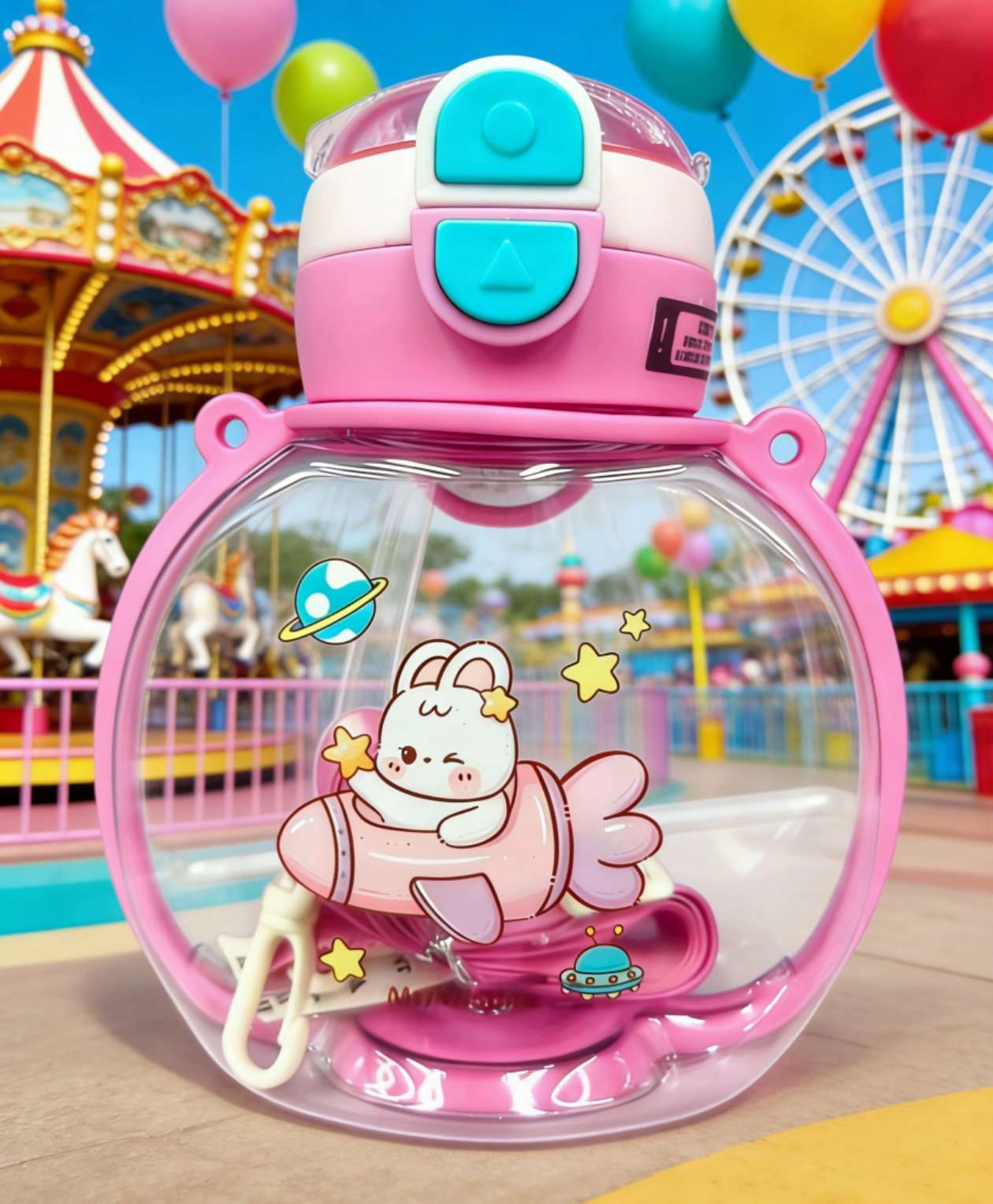 儿童幼儿背带绳水壶水杯弹跳盖吸管便携式杯宝宝随行饮水神器卡通杯850ml塑料儿童水杯卡通图案宝宝肩带详情图6