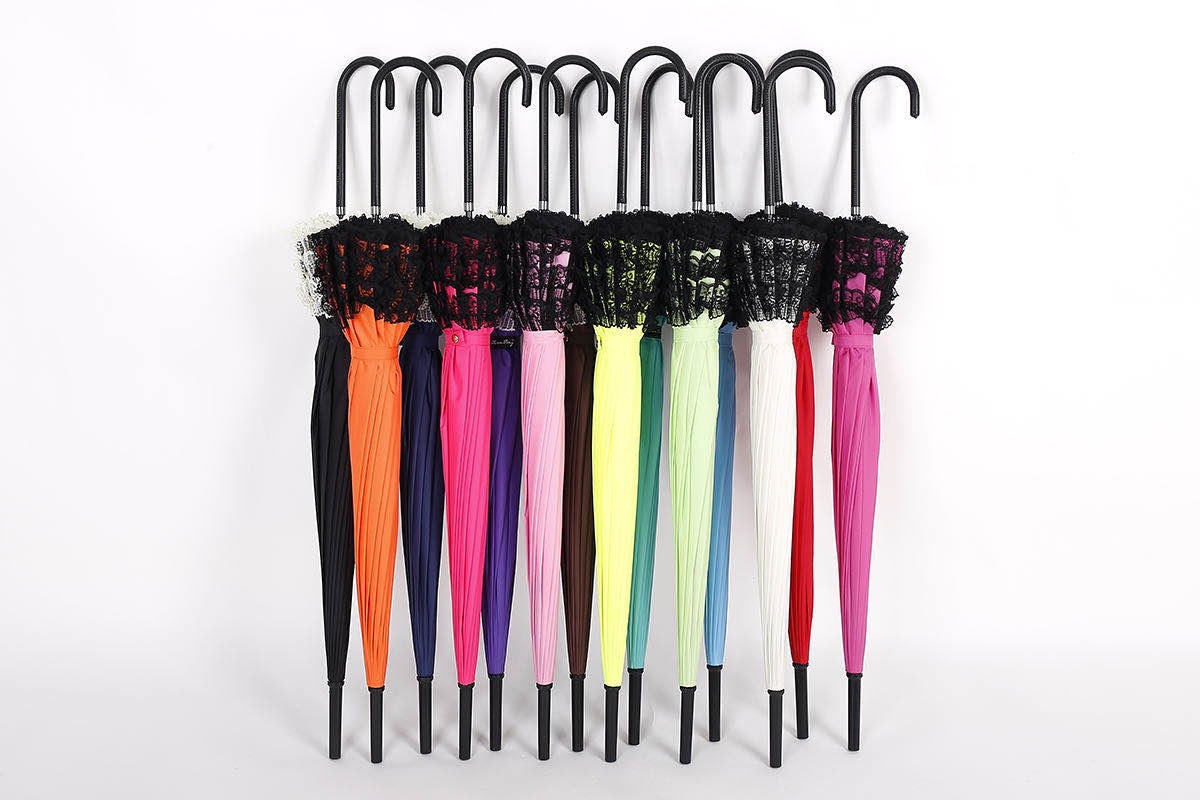 彩色蕾丝边雨伞主体 防风透气优雅设计简约款