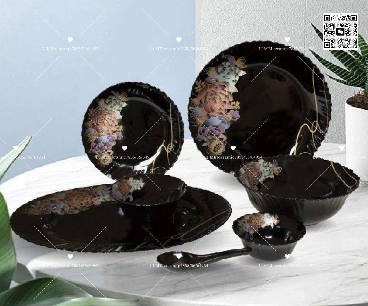 Rose white jade, porcelain white jade, glass, glass tableware, glass plate, opal glass set 044