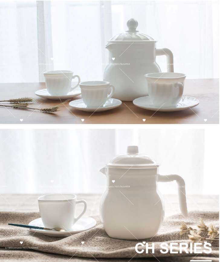 Limei White Jade Porcelain white jade glass, glass tableware, glass plate, opal glass set 014