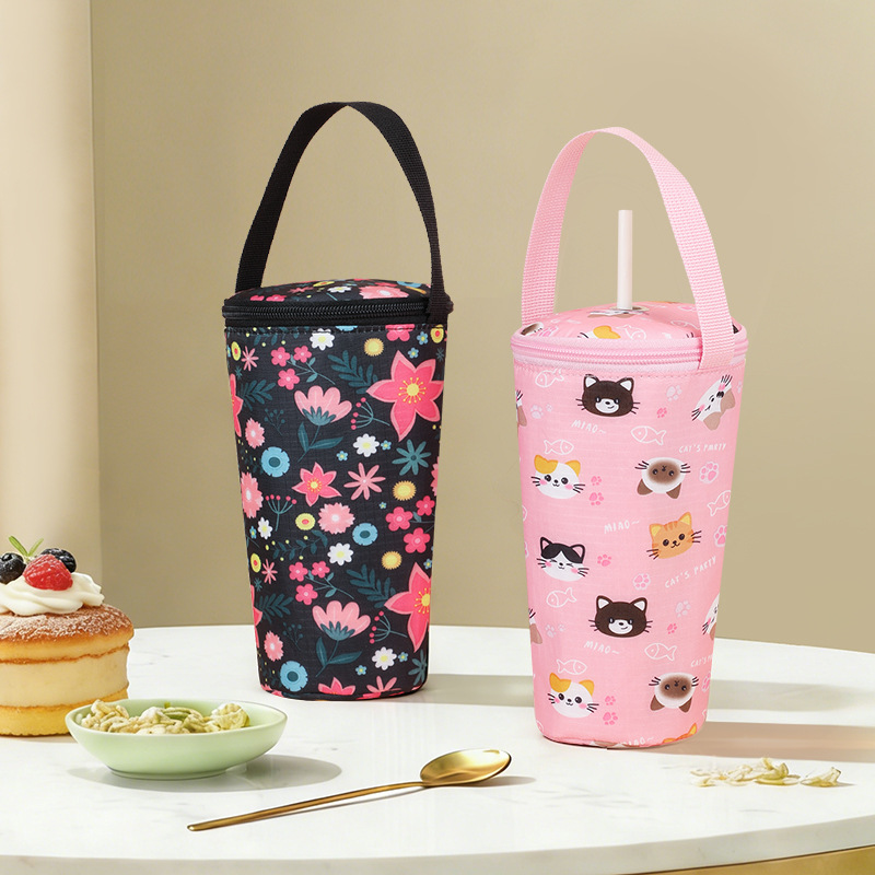 夏季少女心逛街手拎便携饮料奶茶收纳袋牛津布锡箔拉链保温冷饮袋产品图