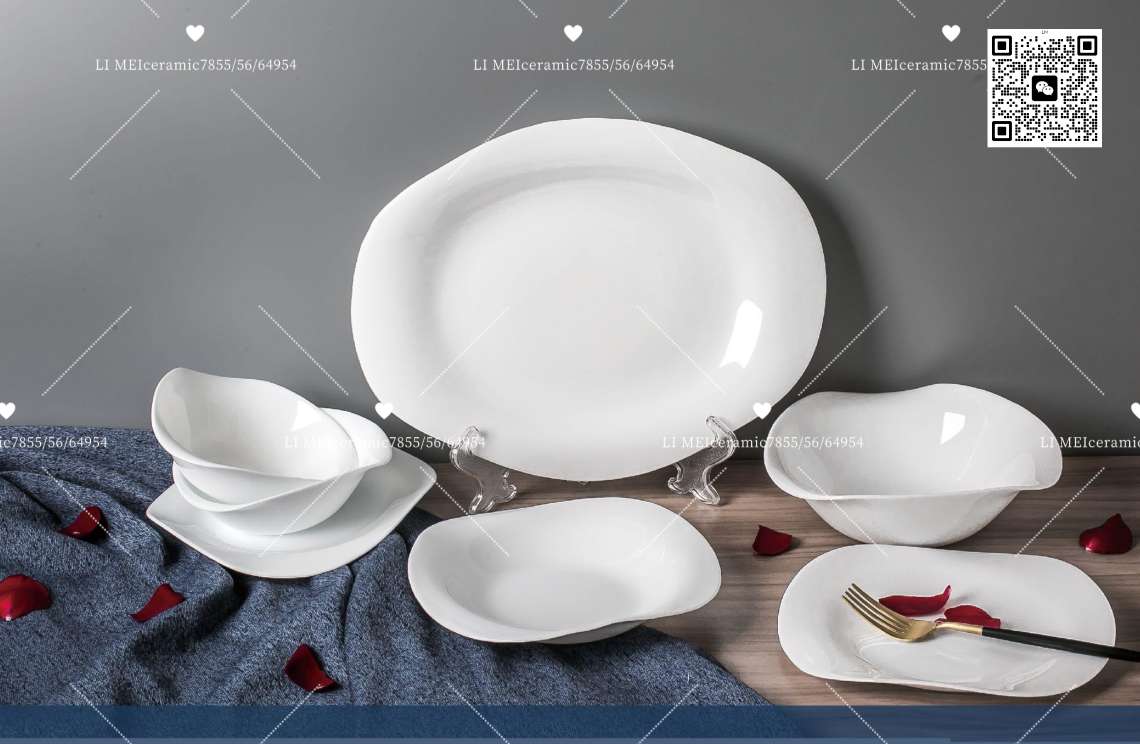 Limei White Jade Porcelain white jade Glass Glass tableware Glass Plate Opal glass Set 003 details Picture