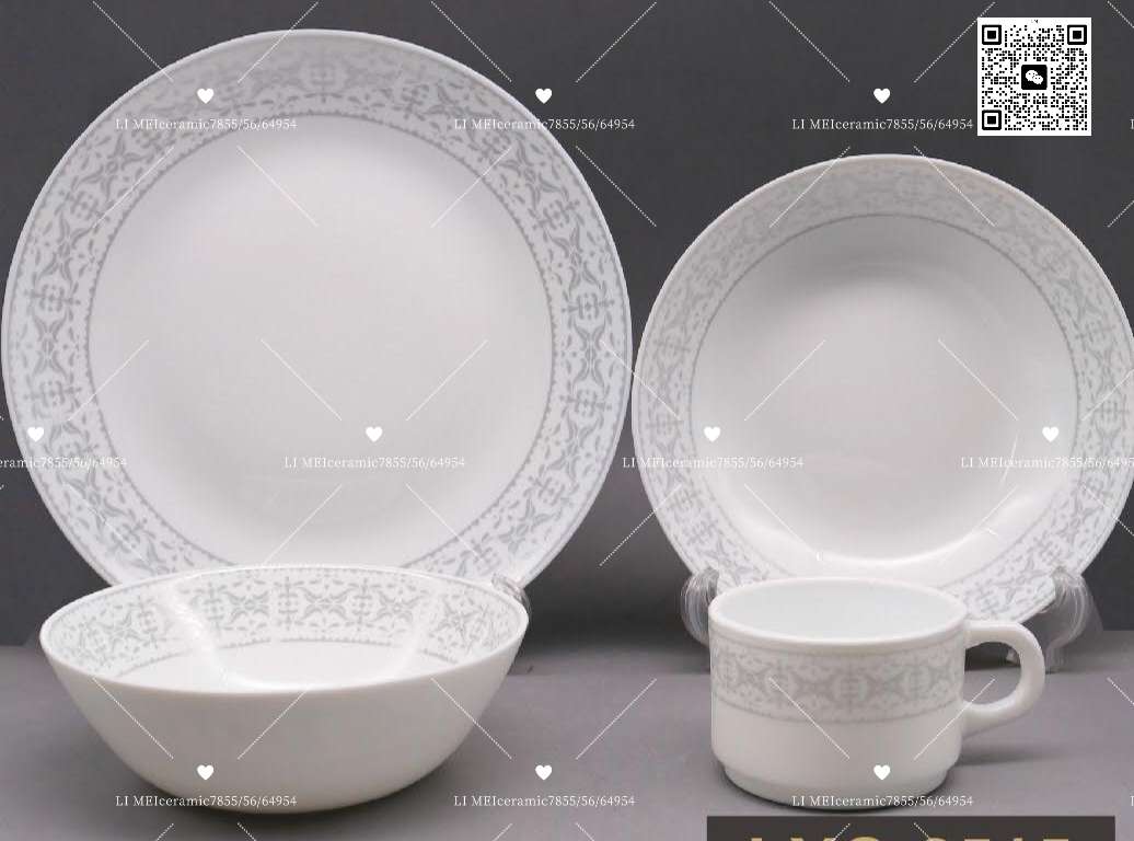 Limei White Jade Porcelain white jade Glass, glass tableware, glass plate, opal glass set 053