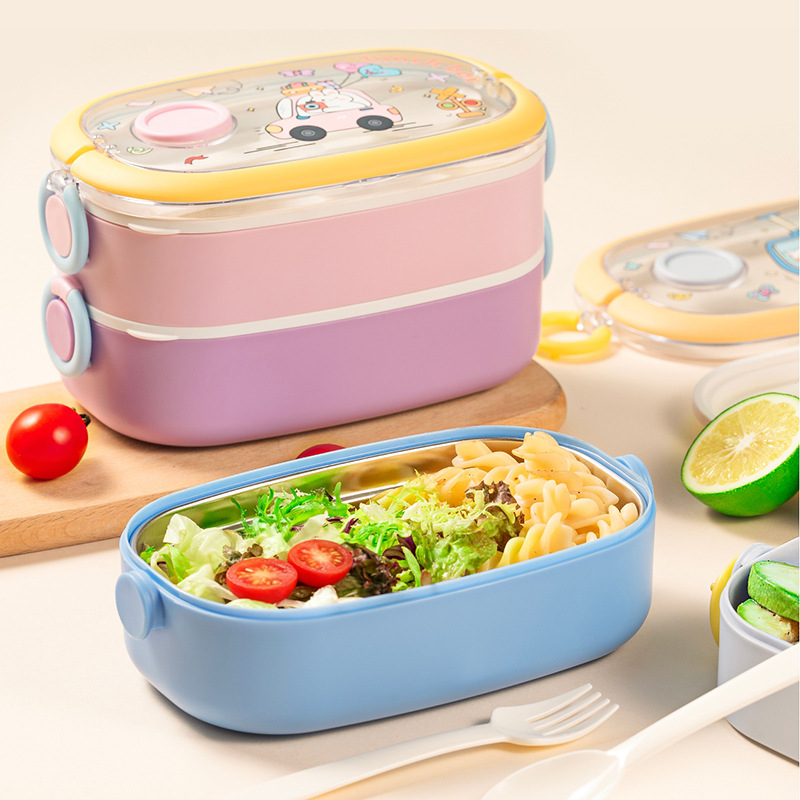 J35-6729A outdoor picnic plastic lunch box, lunch box with tableware, student takeout stainless steel bento box, factory direct supply, cross-border