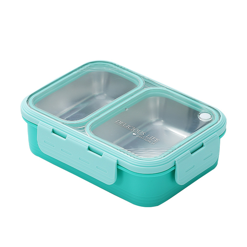 304 不锈钢双层分格饭盒 卡扣密封防漏 带餐具 小巧便携学生上班族便当盒详情2