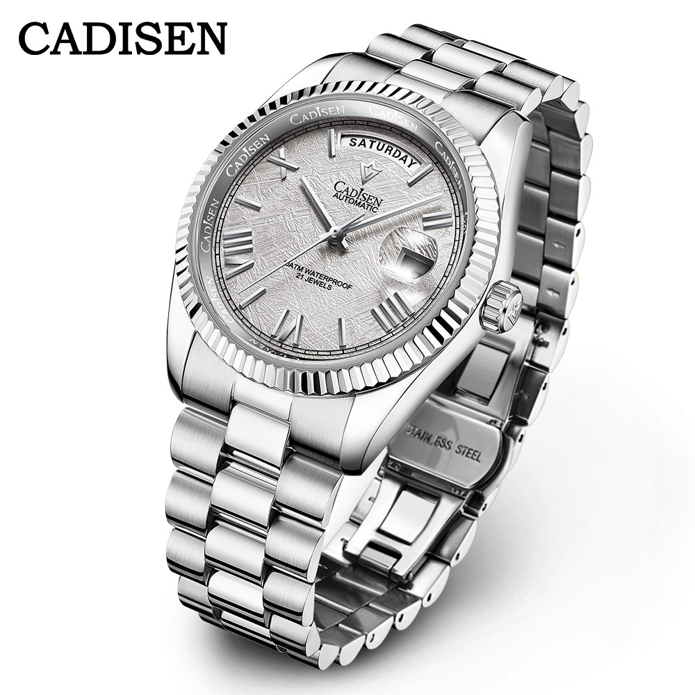 CADISEN8185 new stainless steel case automatic mechanical watch for men with sapphire calendar
