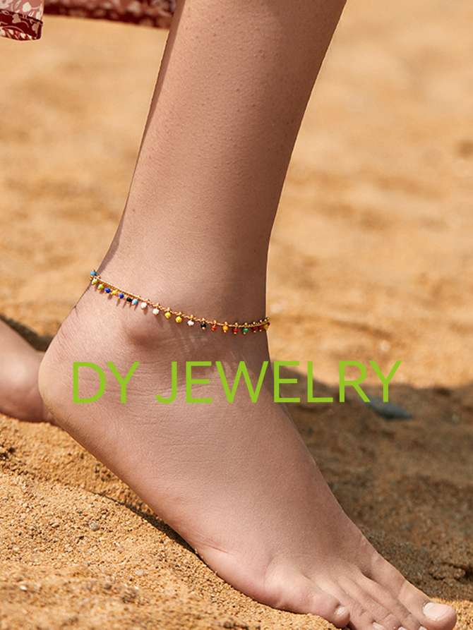 European and American cross-border popular beach color rice bead tassel pendant foot accessory, pure handcrafted gold chain women's hand and foot chain cross-border supply Specification image