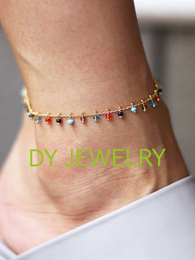 European and American cross-border popular beach color rice bead tassel pendant foot accessory, pure handcrafted gold chain women's hand and foot chain cross-border supply detail image 2