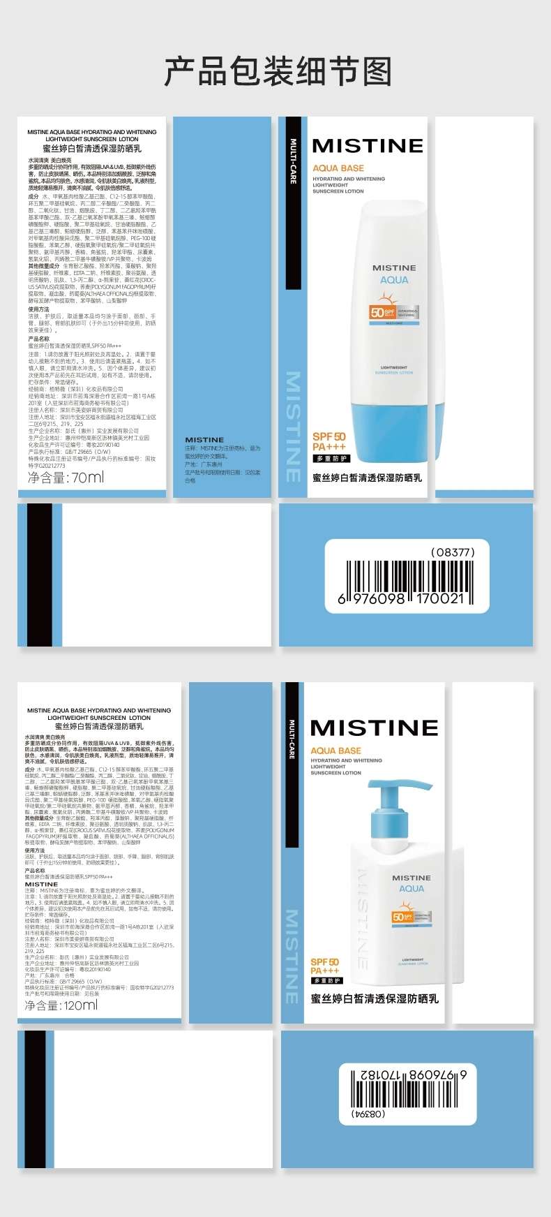 Mistine Little Blue Cap SPF50 Sunscreen 70ml, moisturizing, light and non-sticky all over, soothing and isolating after sun exposure detail image 13