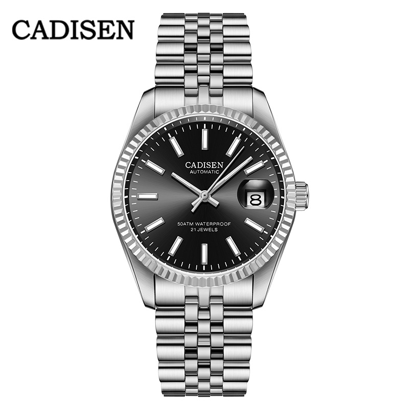 CADISEN 8053 New Men's business mechanical movement calendar waterproof steel strap watch