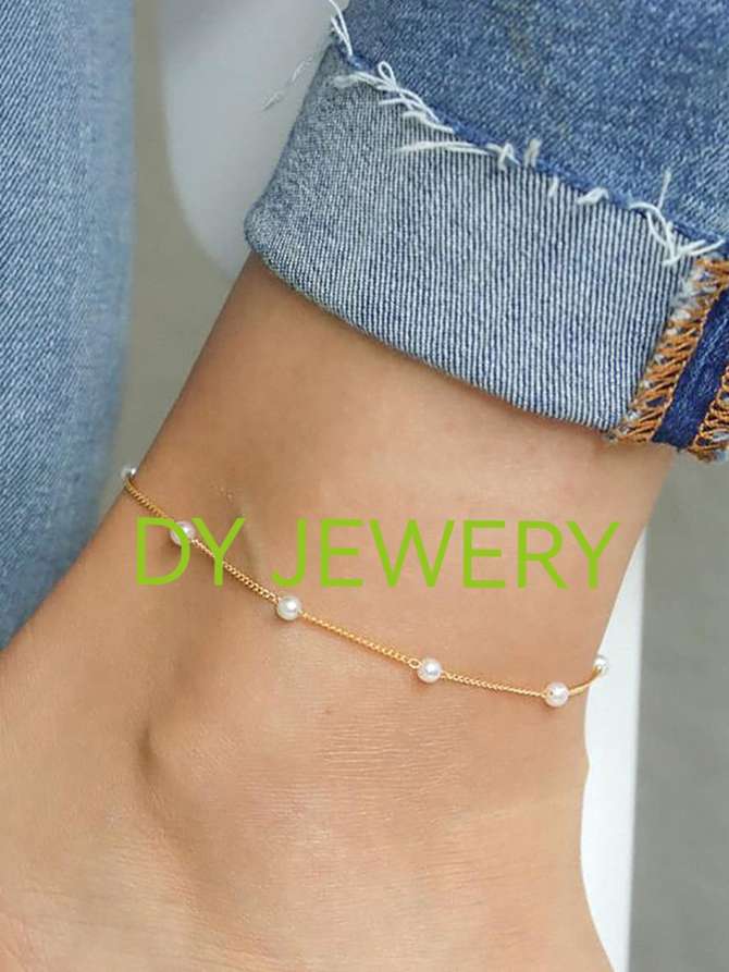 欧美跨境亚马逊仿珍珠单层脚链女个性简约时尚夏天沙滩脚珠宝饰品 轻奢时尚百搭首饰批发产品图