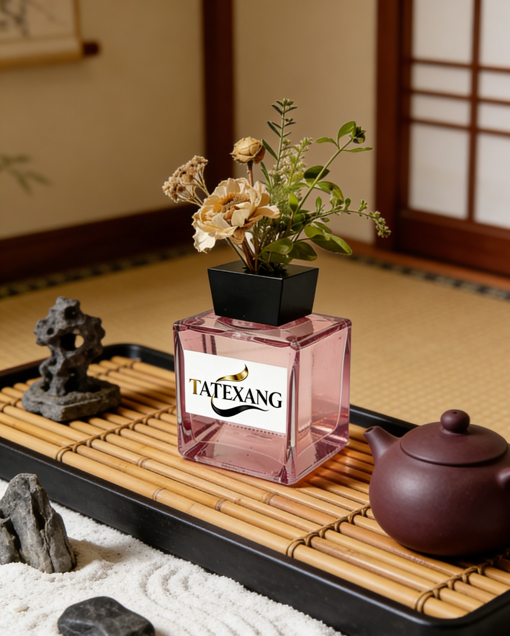 Pink square glass bottle TATEXANG perfume bottle, fragrance bottle, decorative bottle, home decor details Picture