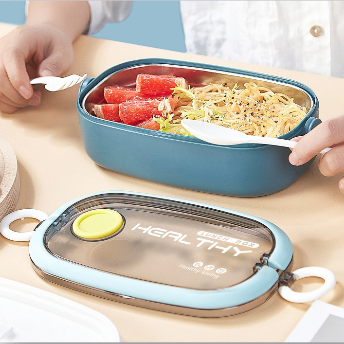J35-6729A outdoor picnic plastic lunch box, lunch box with tableware, student takeout stainless steel bento box, factory direct supply, cross-border Specification image