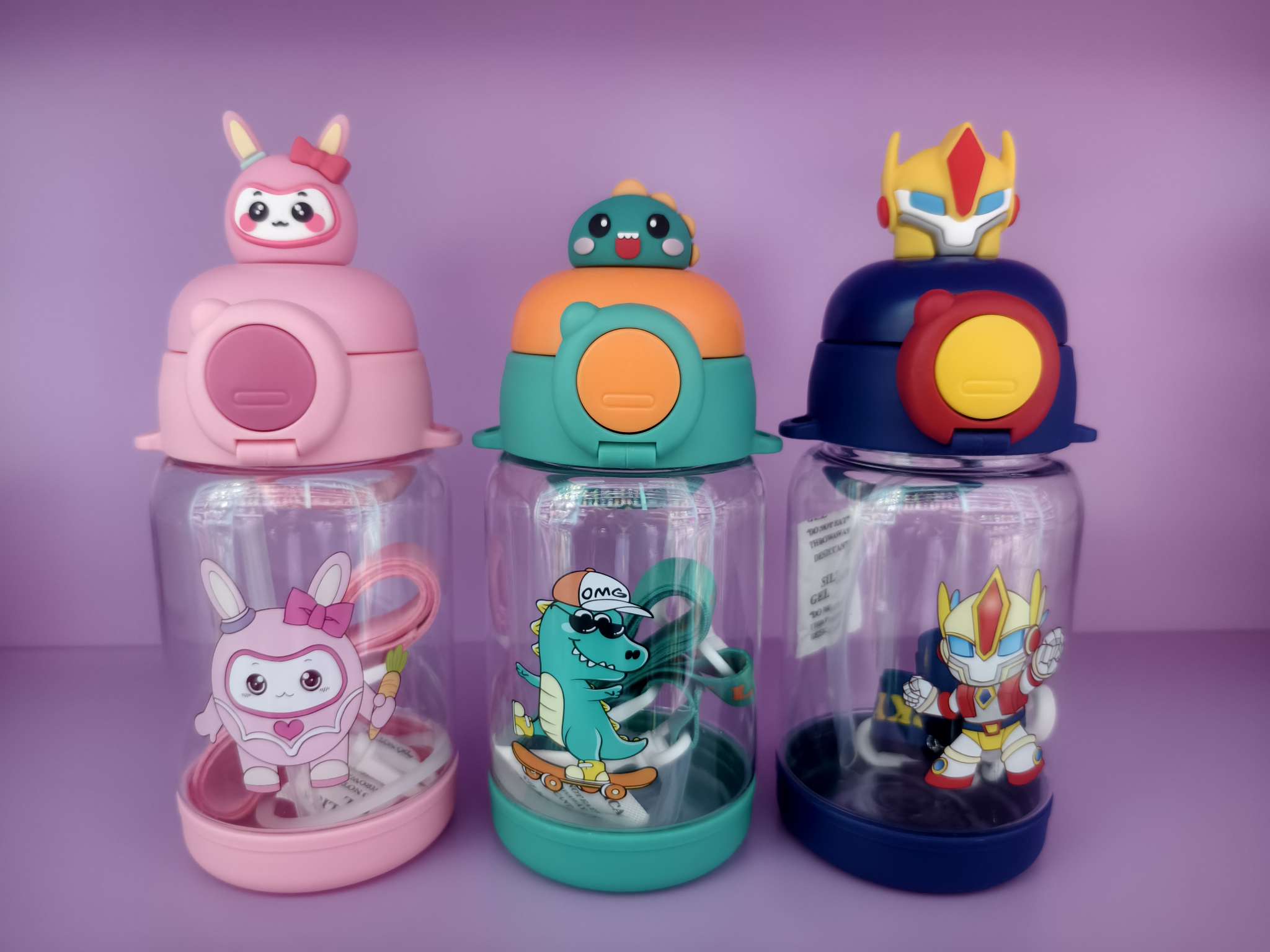 Straw cup, daily necessities, portable drinking cup, leak-proof lid, cup set, children, students, baby carrier, cartoon 3D, 500ml, pop-up lid, bouncing straw