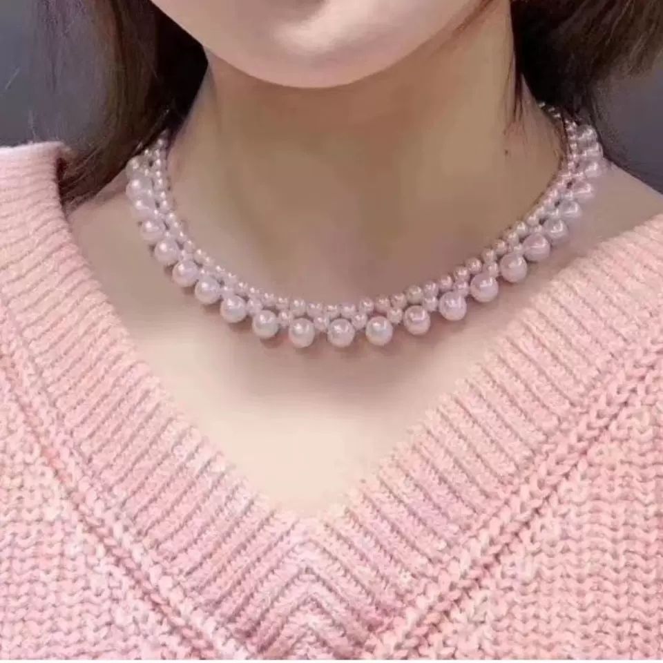 Shijia Pearl Necklace, woven imitation pearl necklace jewelry wholesale purchase, bestseller, the same style as Reba, light luxury design, high-end feel detail image 7
