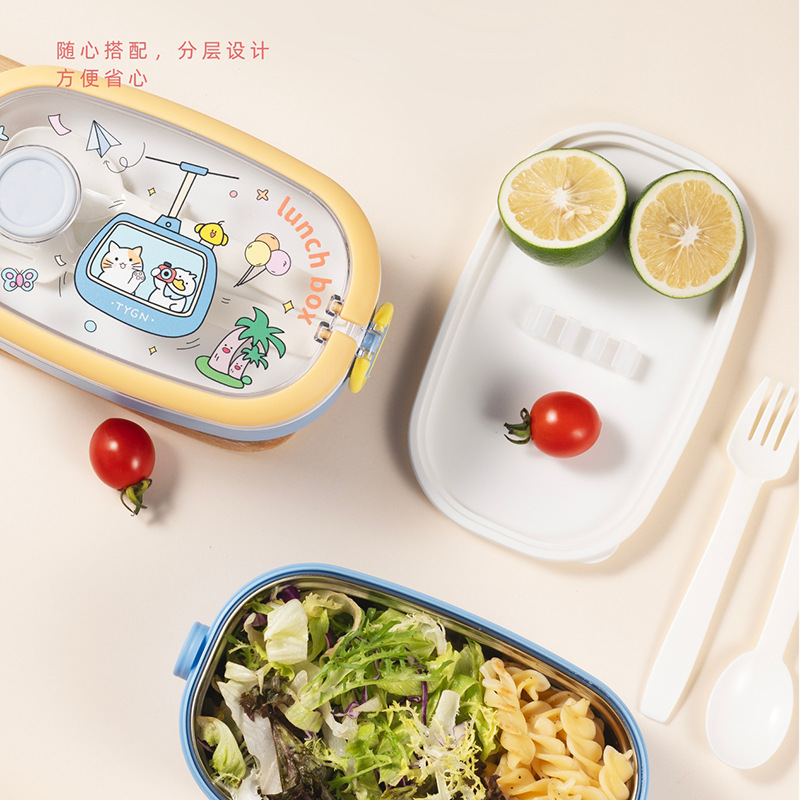 J35-6729A outdoor picnic plastic lunch box, lunch box with tableware, student takeout stainless steel bento box, factory direct supply, cross-border details Picture