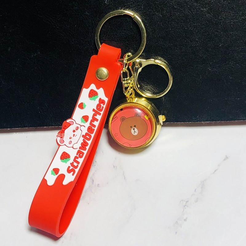 新款翻盖怀表卡哇伊小熊学生钥匙扣手表 创意旋转卡通石英表