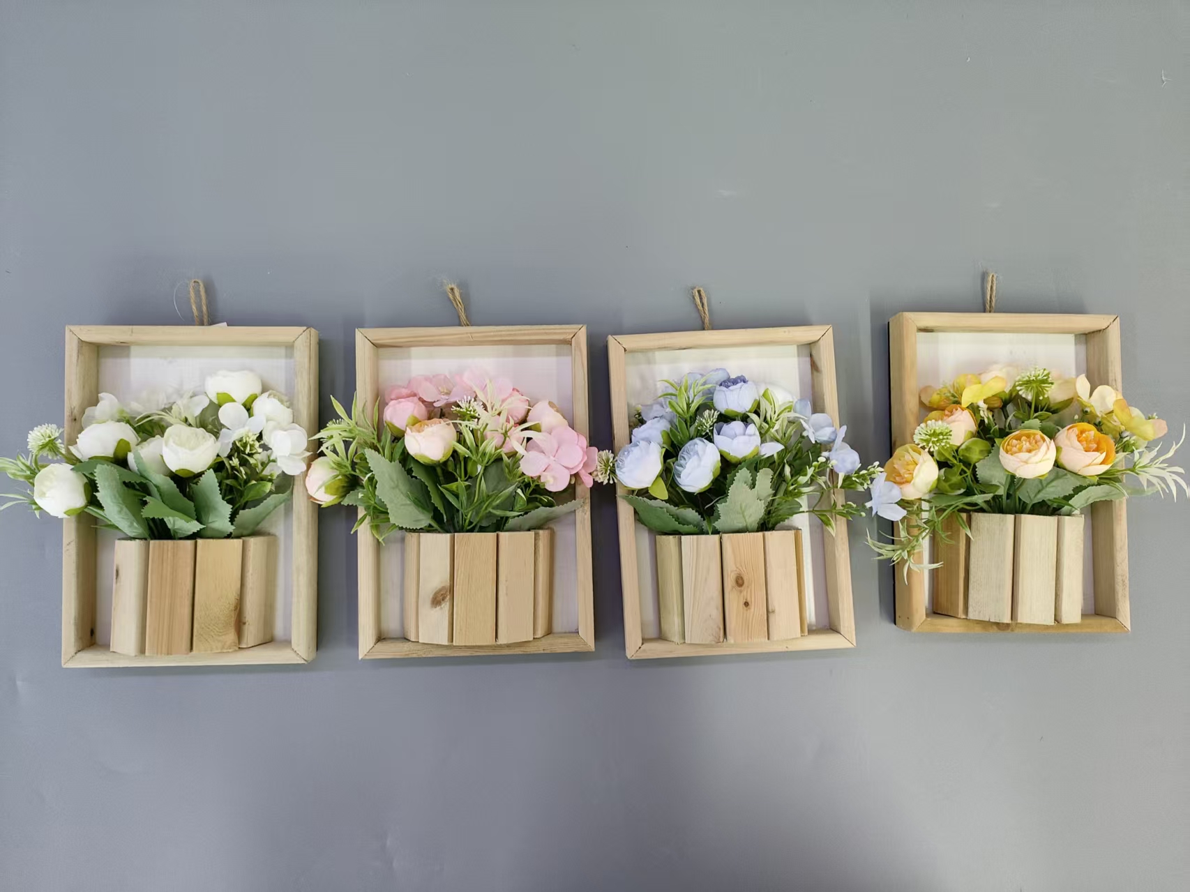 仿真花假花盆景木头盒子花苞壁挂装饰品