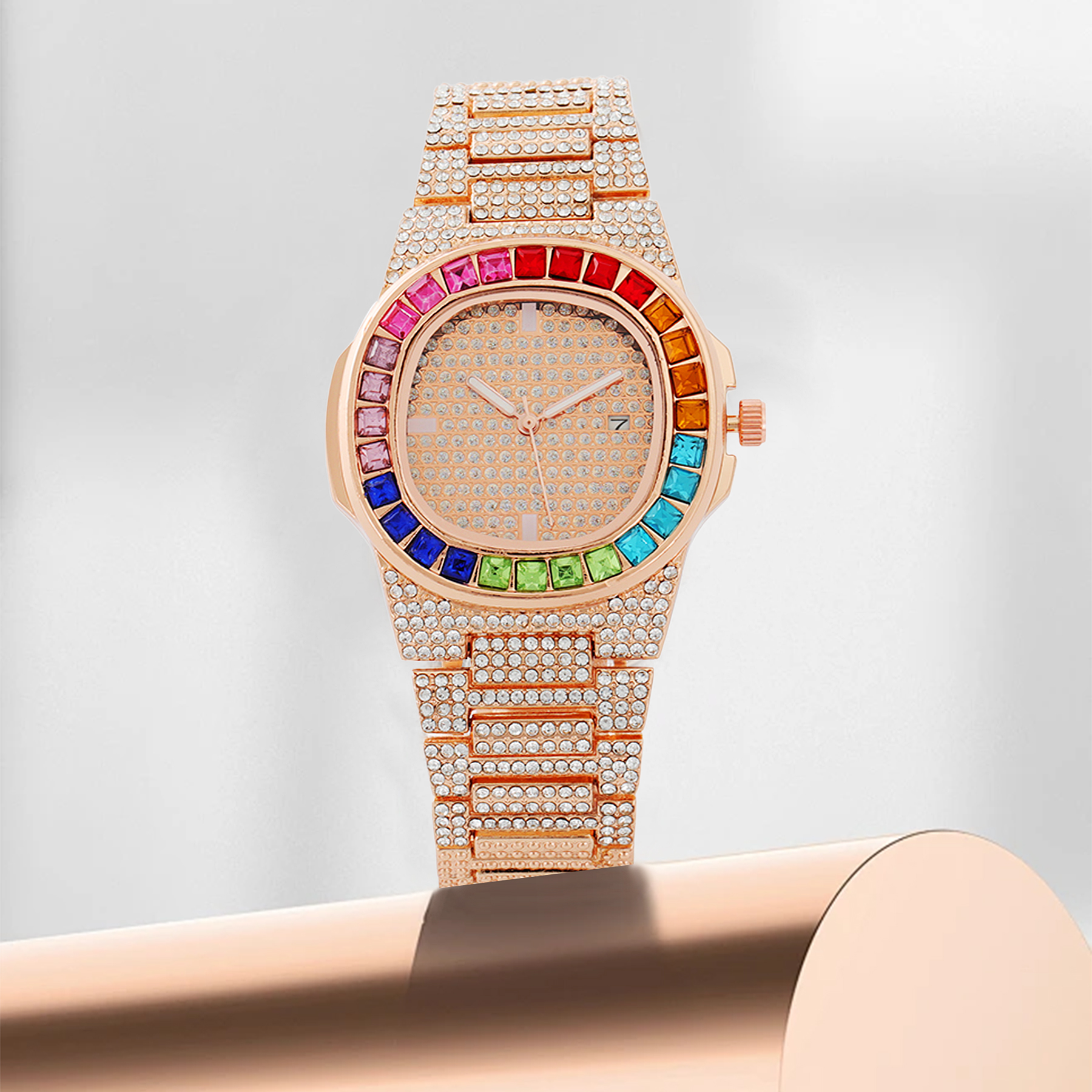 A trendy and fashionable women's watch with diamonds