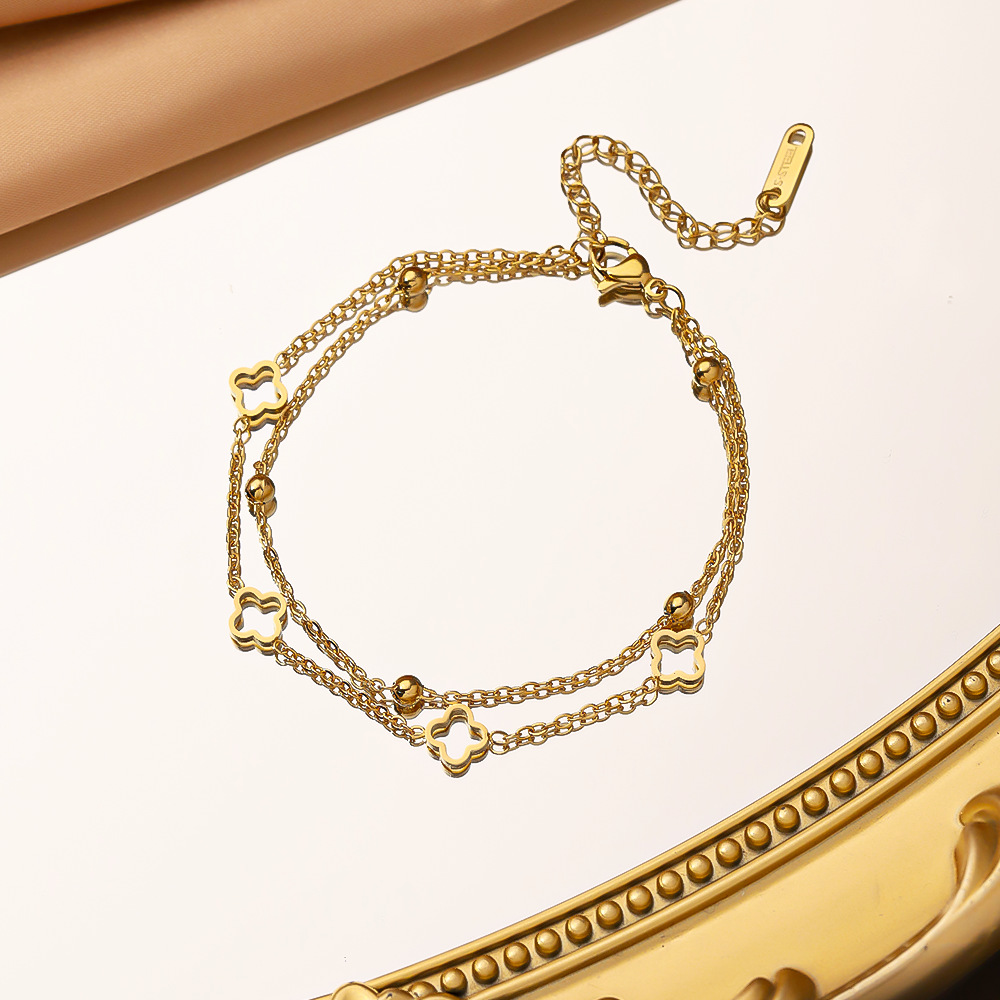 女士时尚不锈钢手链跨境高级优雅手饰不掉色镀18K真金钛钢手链002白底实物图