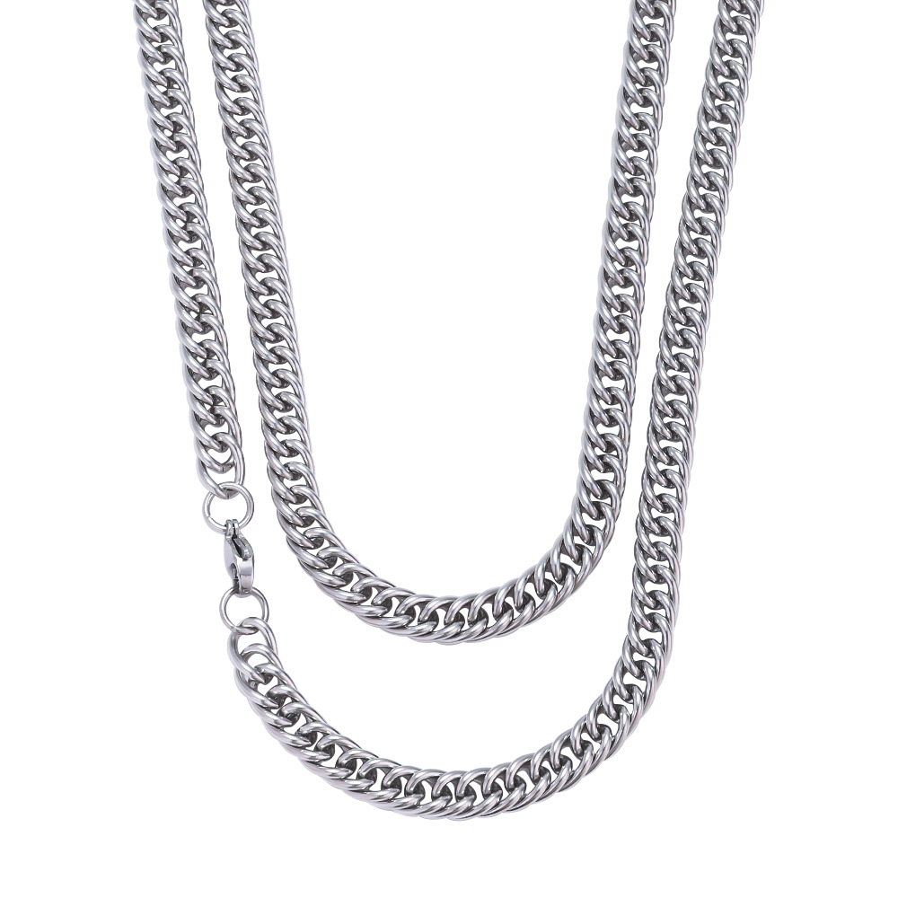 不锈钢双织侧身链条项链时尚简约古巴链男毛衣饰品配链钛钢手链