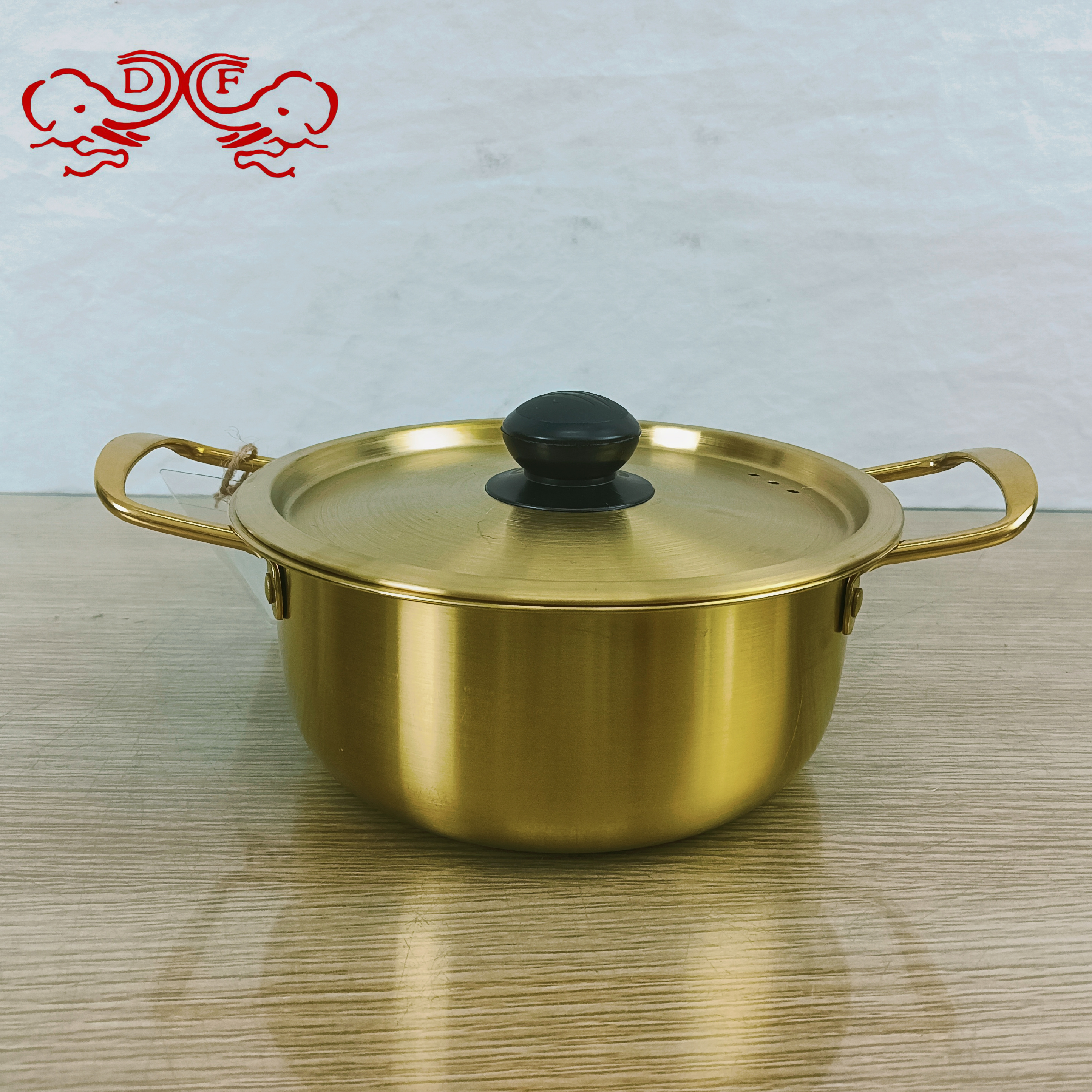 DF99578 Golden Instant Noodle Pot, Home Mini Cooking Pot, Hotel Restaurant Ramen Pot, Double-ear covered Soup pot, DF TRADINGHOUSE