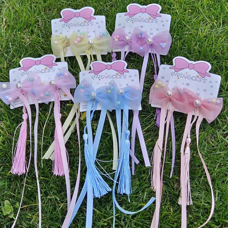 Wholesale Hanfu hair clips, cute princess baby ancient-style headwear, children's tassel pairs, girls' flower ball hair clips and hairpins details Picture