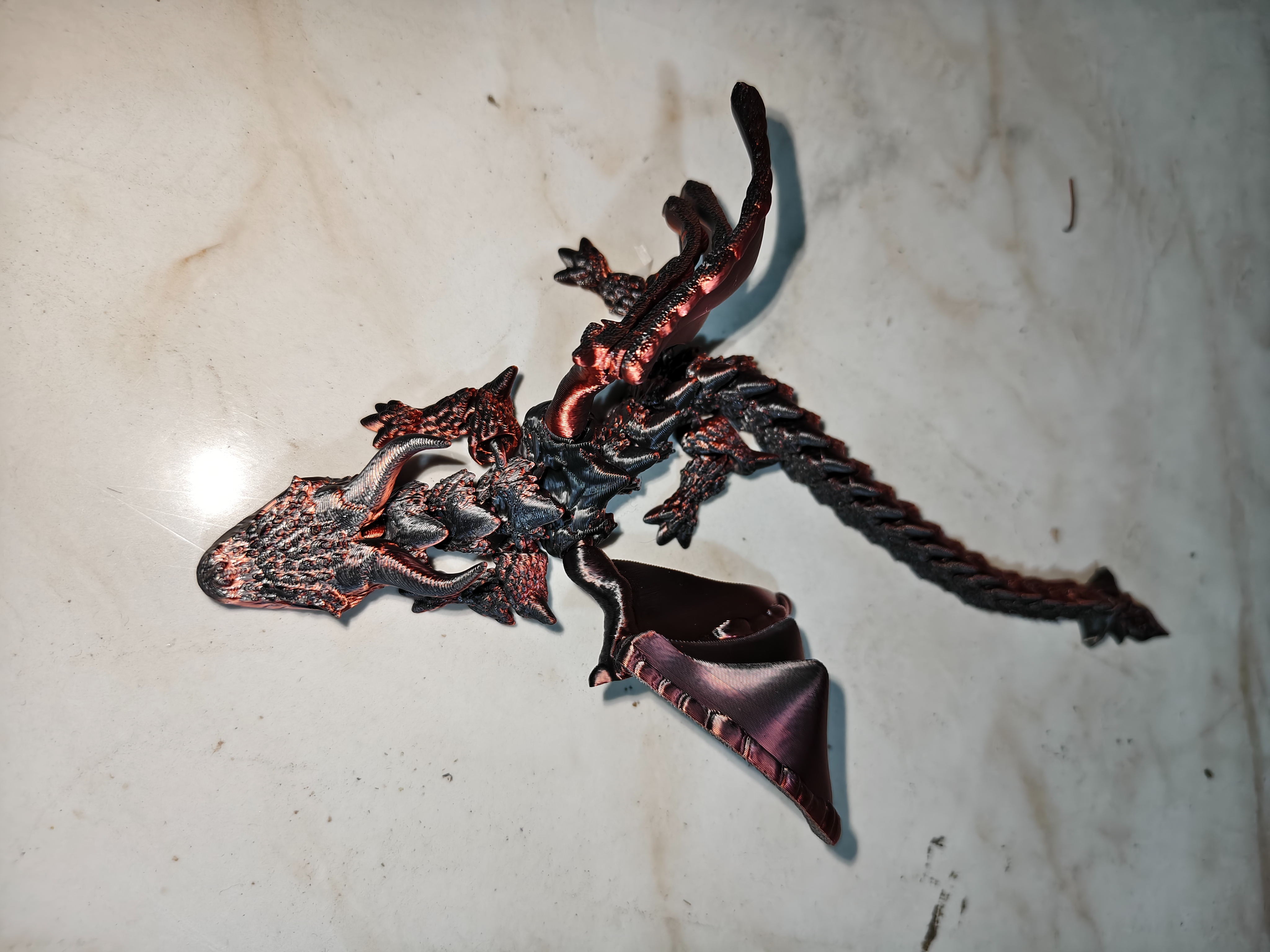 3D打印飞龙炫彩红黑翼龙丝绸色多色解压网红创意摆件细节图